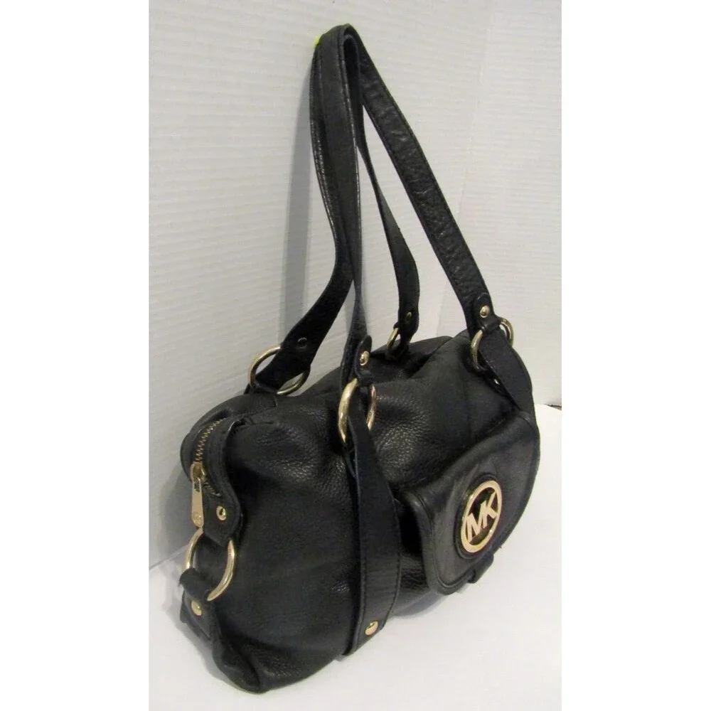 Michael Kors Satchel Bag Fulton Black Pebbled Leather Shoulder Bag Purse